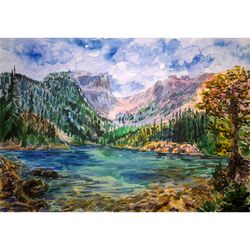 colorado painting landscape original art national park art rocky mountain artwork 11" by 16" lake painting
