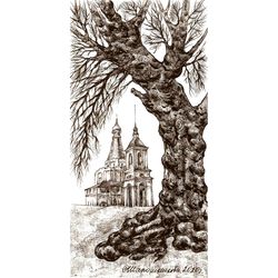 orthodoxy painting religious original art old tree painting 8.5" by 4.5" small artwork church painting