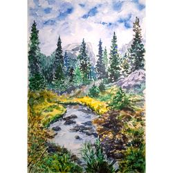 rocky mountain national park painting landscape original art 15.5" by 11" colorado painting river art