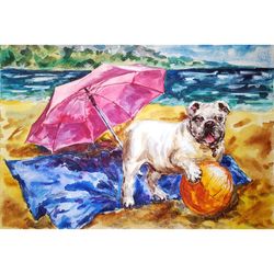 beach dog painting animal original art pet portrait artwork 8" by 11" coastal painting florida art watercolor original