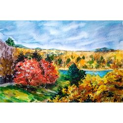 vermont painting small watercolor original art fall painting landscape wall art 6.5" by 9.5" new england art