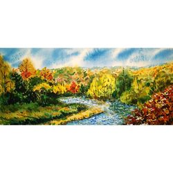 vermont painting small watercolor original art landscape wall art 5" by 10.5" new england painting above sofa art