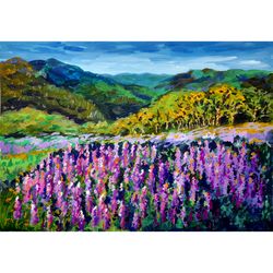 texas painting bluebonnet original art national park painting 11" by 15.5" mountain landscape art