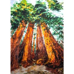 redwood painting watercolor original art sequoia painting 16" by 11" california art national park wall art