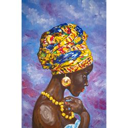 african american painting black woman original art african queen portrait wall art 8x8 above sofa art by tatianamasterpi