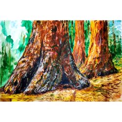 redwood painting sequoia original art national park painting california art tree wall art 11x16 by tatianamasterpiece