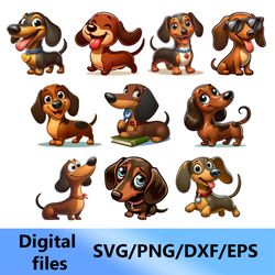 dachshund, digital clipart, svg, png, dxf, eps files (set 10 pcs.)