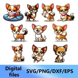 chihuahua, digital clipart, svg, png, dxf, eps files (set 10 pcs.)