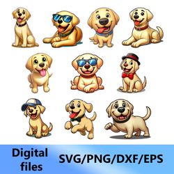 labrador, digital clipart, svg, png, dxf, eps files (set 10 pcs.)