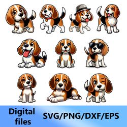 beagle, digital clipart, svg, png, dxf, eps files, set 10 pcs