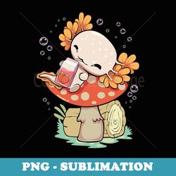 cottagecore kawaii anime mushroom axolotl strawberry milk - artistic sublimation digital file