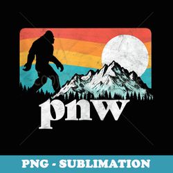 pnw - pacific northwest bigfoot mountains retro 80s graphic