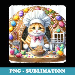 cat bakes easter gingerbread house. baker candy baking - trendy sublimation digital download