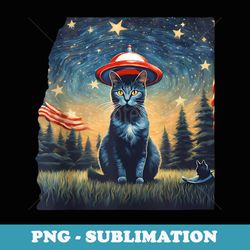 surrealist starry night cat 4th of july with ufo backdrop - exclusive sublimation digital file