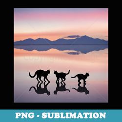 cats silhouette sunset reflections tranquil landscape art - professional sublimation digital download