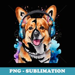 corgi headphones dog colorful funny animal art print graphic - decorative sublimation png file