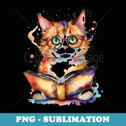 cat reading book colorful funny animal art print graphic - exclusive png sublimation download