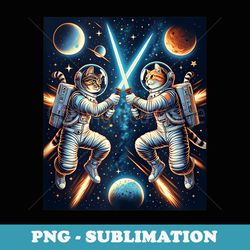 cool two cats space fighting cartoon illustration graphic - trendy sublimation digital download