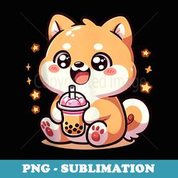 kawaii shiba inu dog bubble tea anime chibi - unique sublimation png download