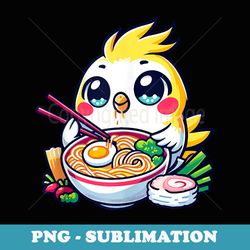 kawaii yellow cockatiel bird parrot eating ramen noodles - special edition sublimation png file