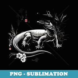 vintage lizard silhouette japanese art komodo dragon - png transparent sublimation file