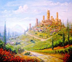 tuscany painting original oil painting on canvas, italy extra large painting landscape by "walperion"