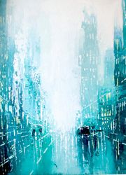 oil painting original oil painting on canvas, city painting original, cyberpunk art by "walperion"