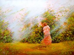 girl painting original oil painting on canvas, impressionist girl in landscape painting original art by "walperion"