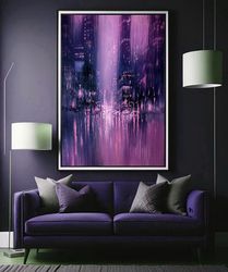 night city painting original oil painting on canvas, cyberpunk city painting, original art by walperion