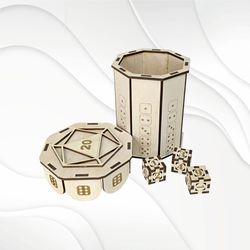 original game toys dice in box, unique set for game, laser cut design. laser cutting project, cutting model