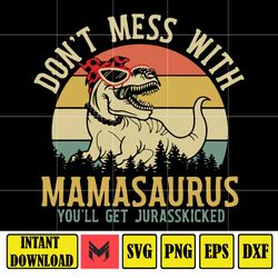 don't mess with mamasaurus you'll get jurasskicked, funny mama svg, mothers day gift, retro dinosaur for mom