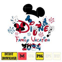 mouse disney family vacation 2024 png, magical castle png, retro 4th of july png, happy 4th of july png, fourth of july