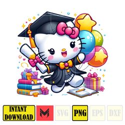 cartoon hello kitty graduation 2024 png, cartoon graduate png, dn school trip png, cartoon character grad png