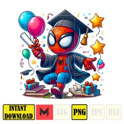 cartoon spider man graduation 2024 png, cartoon graduate png, dn school trip png, cartoon character grad png