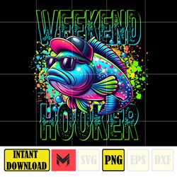 weekend hooker png, colorful fish png, funny sarcastic summer png, father's day png, fishing dad png, reel cool dad.