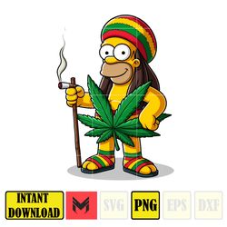 cartoon homer simpson png,high quality cartoon rasta digital designs, weed png, smoking png, instant download