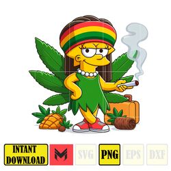 cartoon lisa simpson png,high quality cartoon rasta digital designs, weed png, smoking png, instant download