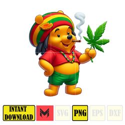 cartoon pooh png,high quality cartoon rasta digital designs, weed png, smoking png, instant download