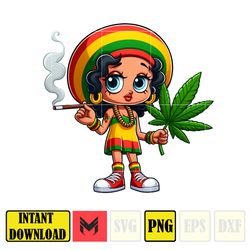 cartoon rasta girl png, high quality cartoon rasta digital designs, weed png, smoking png, instant download