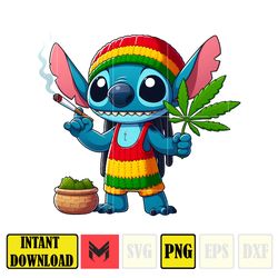 cartoon stitch png,high quality cartoon rasta digital designs, weed png, smoking png, instant download