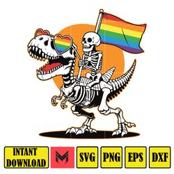 skeleton riding dinosaur lgbtq svg, gay skeleton svg, skeleton pride svg, dinosaur pride svg, queer pride, lgbtq flag