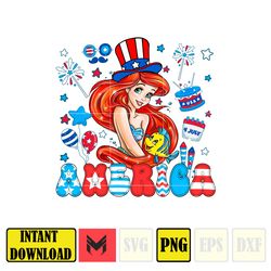 ariel america png, cartoon 4th of july png, 4th of july 2024 png, 4th of july funny png sublimation, clipart