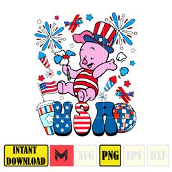 piglet happy 4th of july png, cartoon 4th of july png, instant download 1