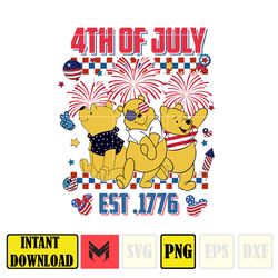 pooh happy 4th of july png, cartoon 4th of july png, instant download 2