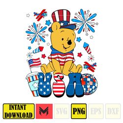 pooh usa png, cartoon 4th of july png, instant download