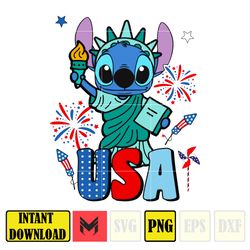 stitch usa png, cartoon 4th of july png, instant download 1