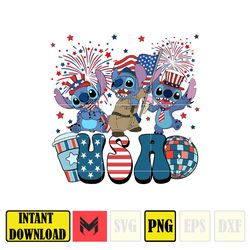 stitch usa png, cartoon 4th of july png, instant download