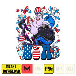 ursula usa png, cartoon 4th of july png, instant download