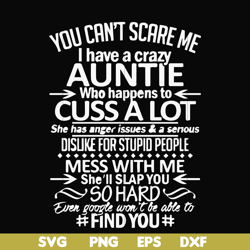 you can't scare me i have a crazy auntie who happens to cuss a lot mess with me she'll slap you so hard even google won'