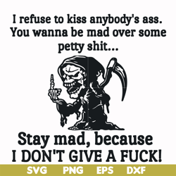 i refuse to kiss anybody's ass stay mad because i don't give a fuck svg, png, dxf, eps file fn000256